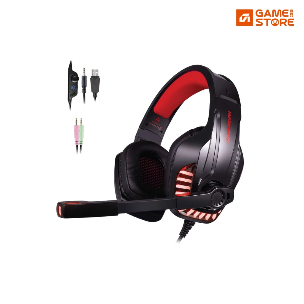 HunterSpider V6 PS4 gaming headset with LED lights and microphone