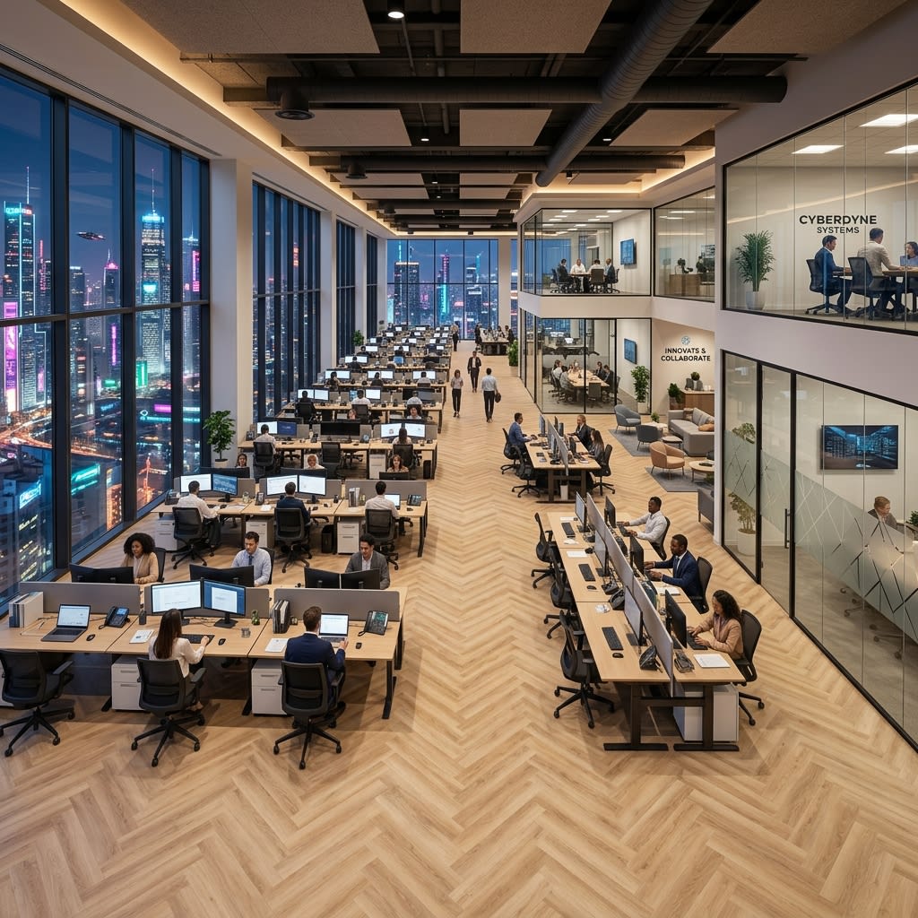 Corporate Office Boardroom with Warm Herringbone Texture