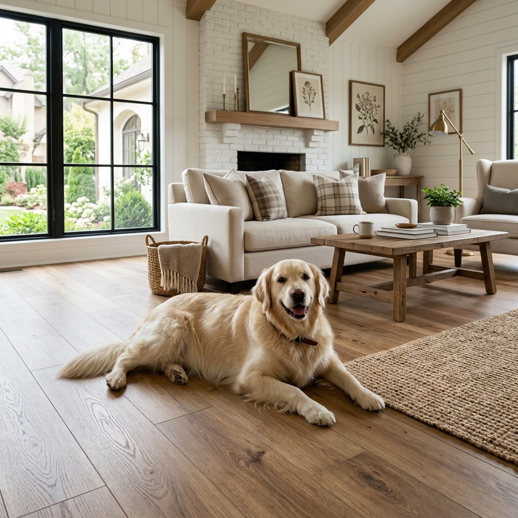 Pet-Friendly Hybrid Flooring in Modern Noida Villa Living Room