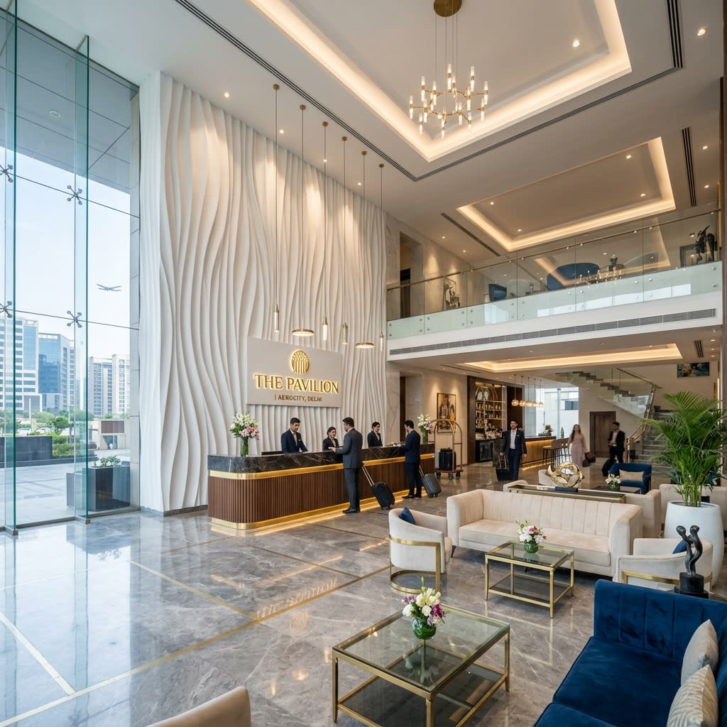 Modern Office Reception with Cobra PU Stone Cladding Delhi NCR