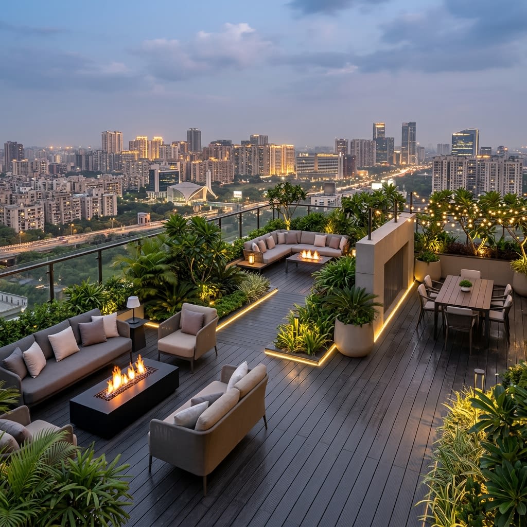 High-End Rooftop Terrace in Noida featuring Charcoal Grey WPC Decking
