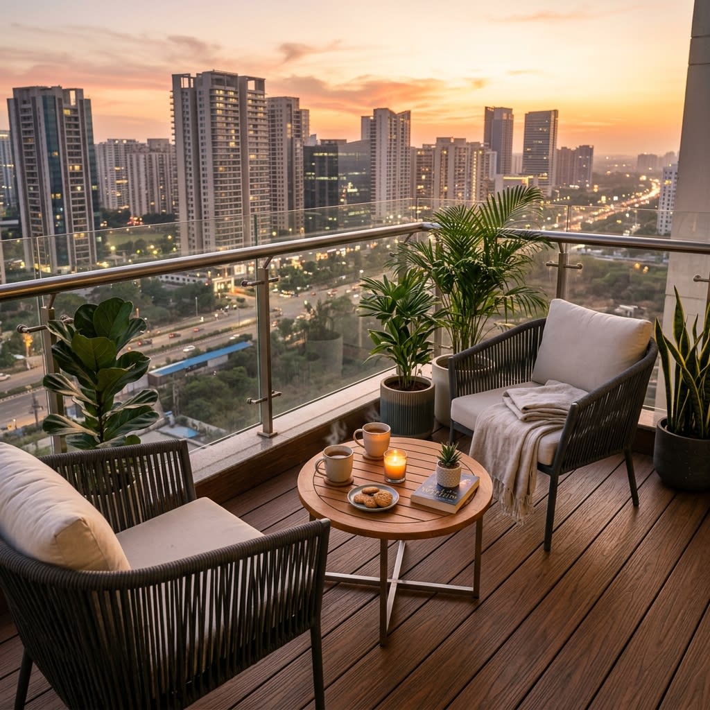 Premium High-Rise Balcony in Gurgaon with Ipe-Finish WPC Decking