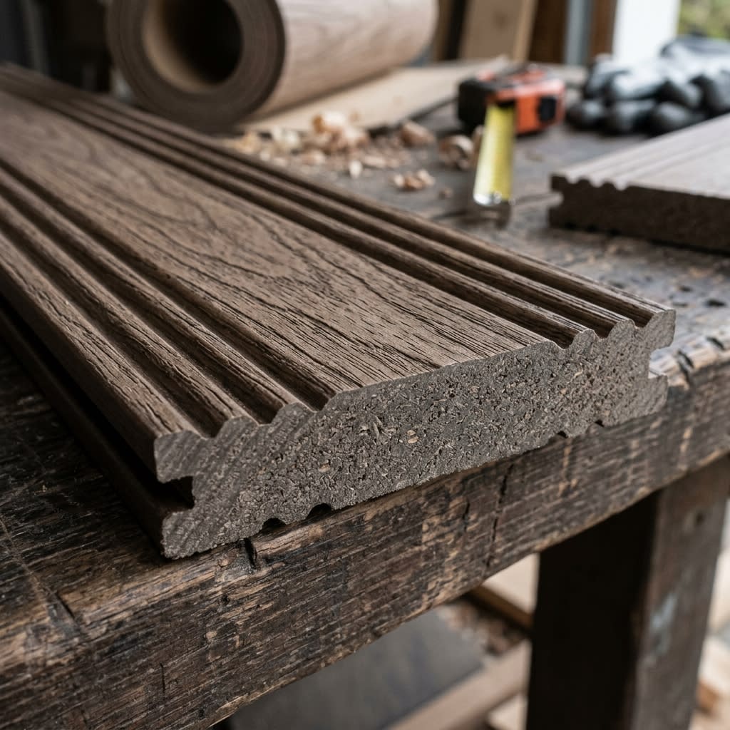 Close-up of Anti-Slip Fluted Texture on Solid-Core WPC Decking Board