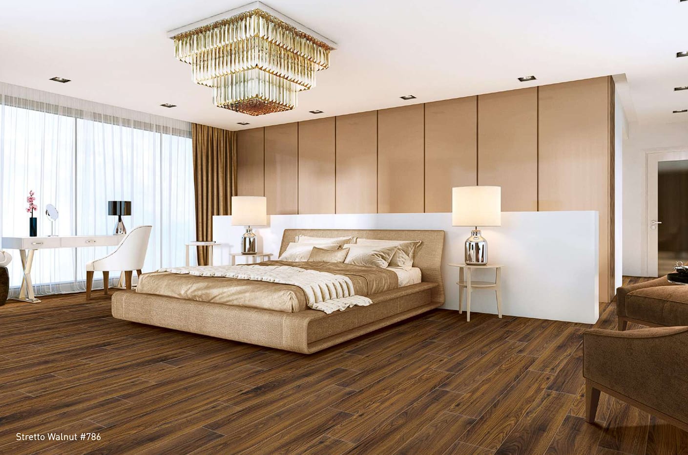 Luxury Bedroom with Installed Laminate Flooring