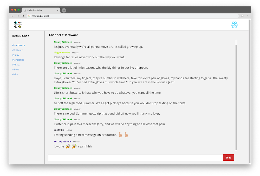 Full-Stack Web Developer - projects - Rails React chat