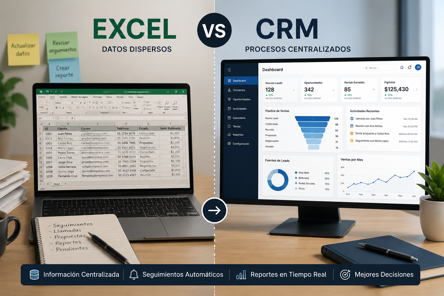 Comparación entre Excel y CRM para la gestión de clientes y ventas