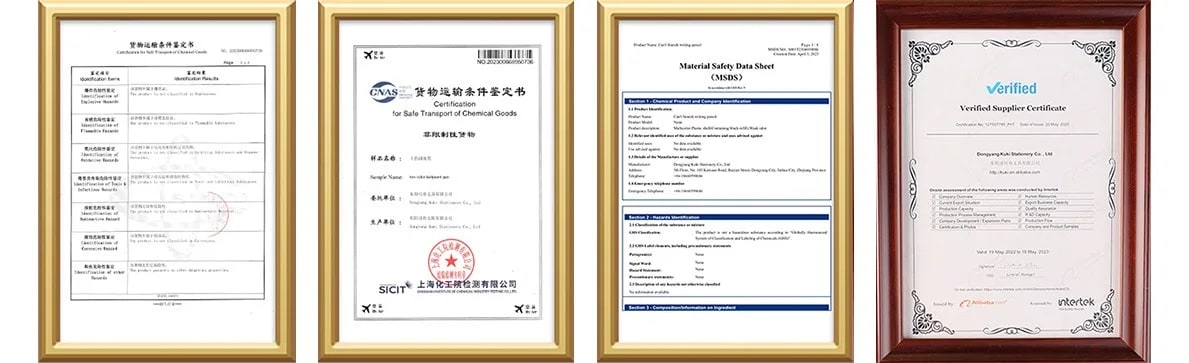 KUKI pens quality certificates