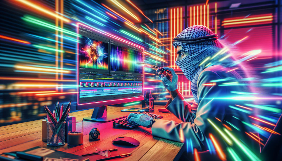 Colorful depiction of text to video AI in action with vibrant hues and motion effects.