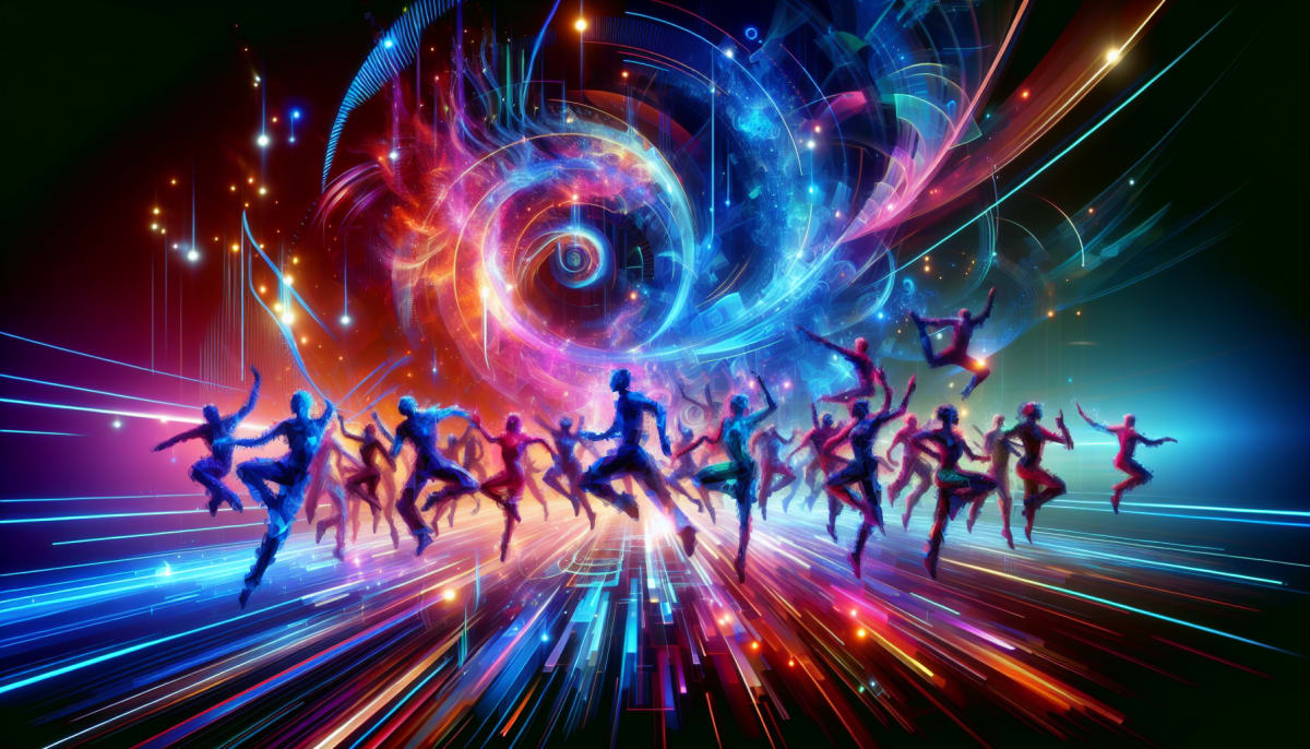 AI dance generator showcasing vibrant digital dancers and motion.