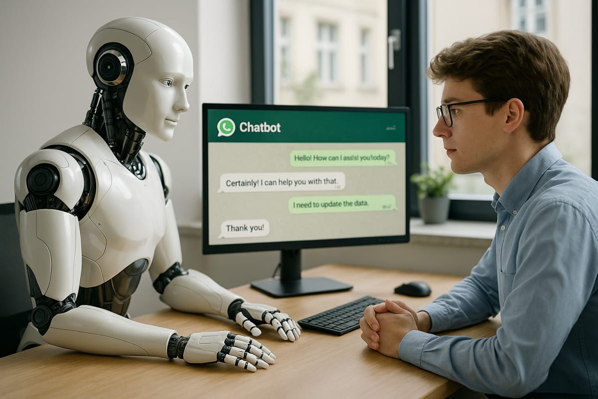 WhatsApp AI chatbot concept with intern vs robot theme