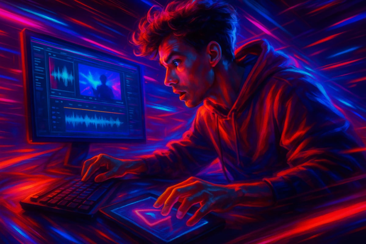 Creative AI video generator scene with vibrant colors for creators.