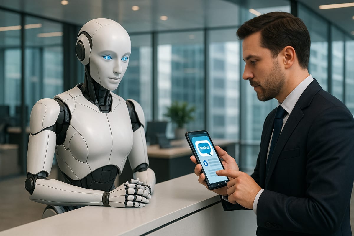 AI receptionist for small business interacting via WhatsApp