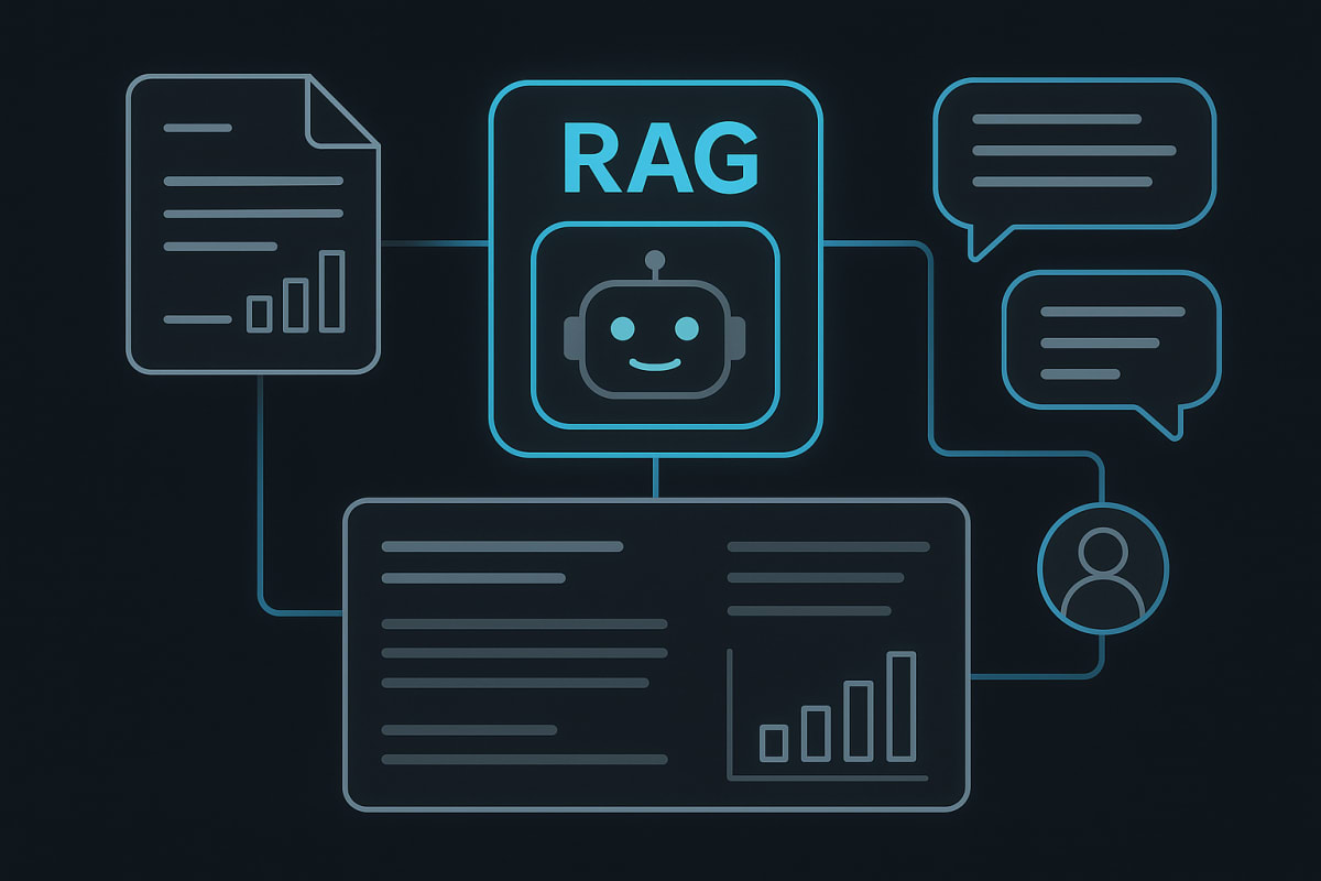 RAG chatbot for business, digital interface with messages