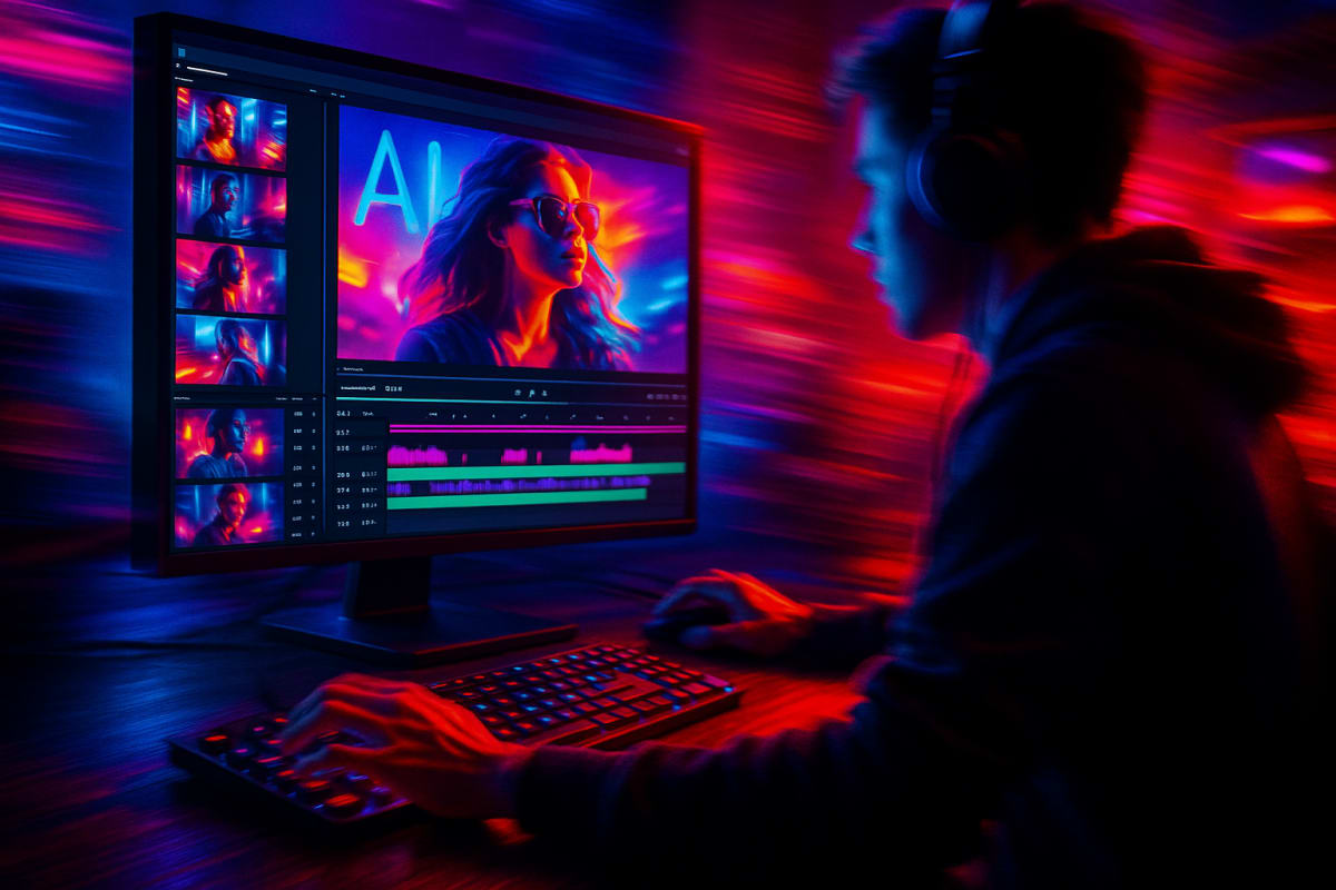 AI video generator editing vibrant cinematic clips.