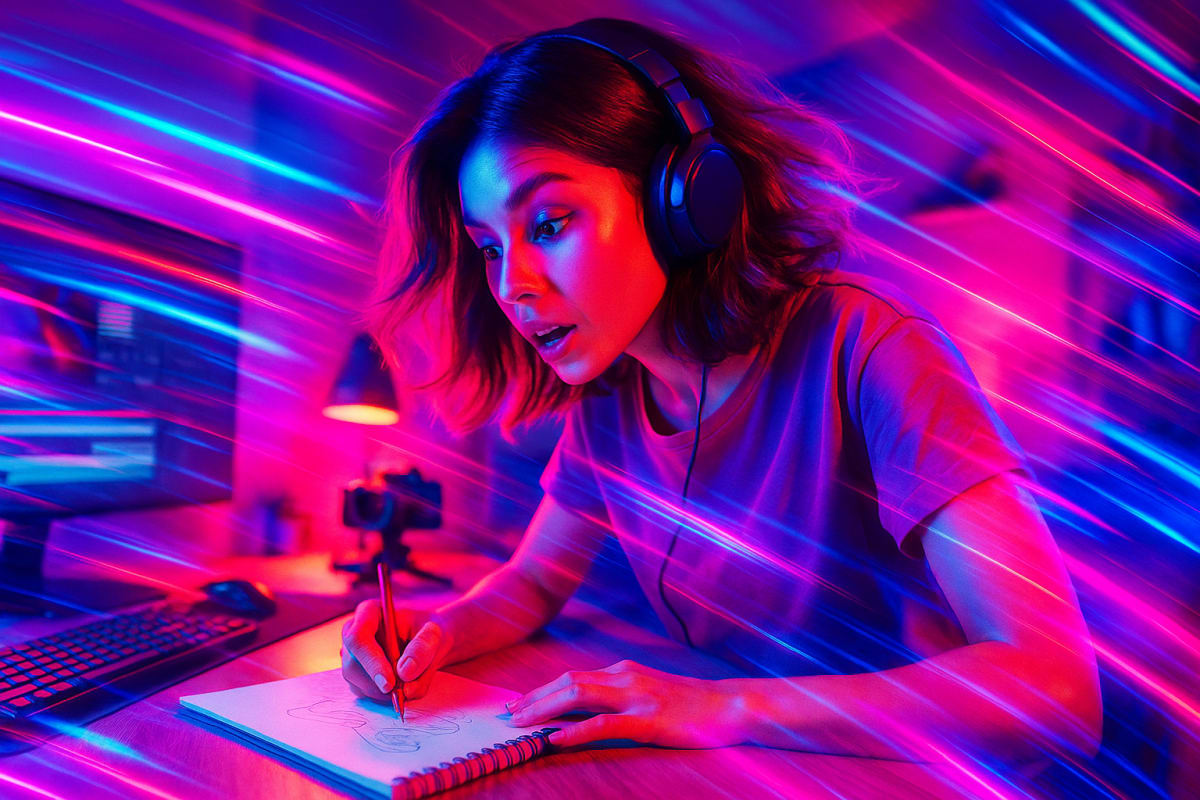 Dynamic, vibrant workspace for AI video generation