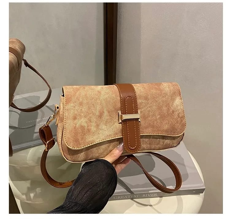   Denim Chic Crossbody Bag With Brown Strap - Image 1