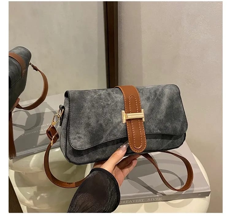 Denim Chic Crossbody Bag With Strap - Image 1