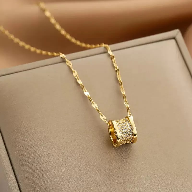 Zircon Crystal Gold Necklace With Free Jewelry Box
