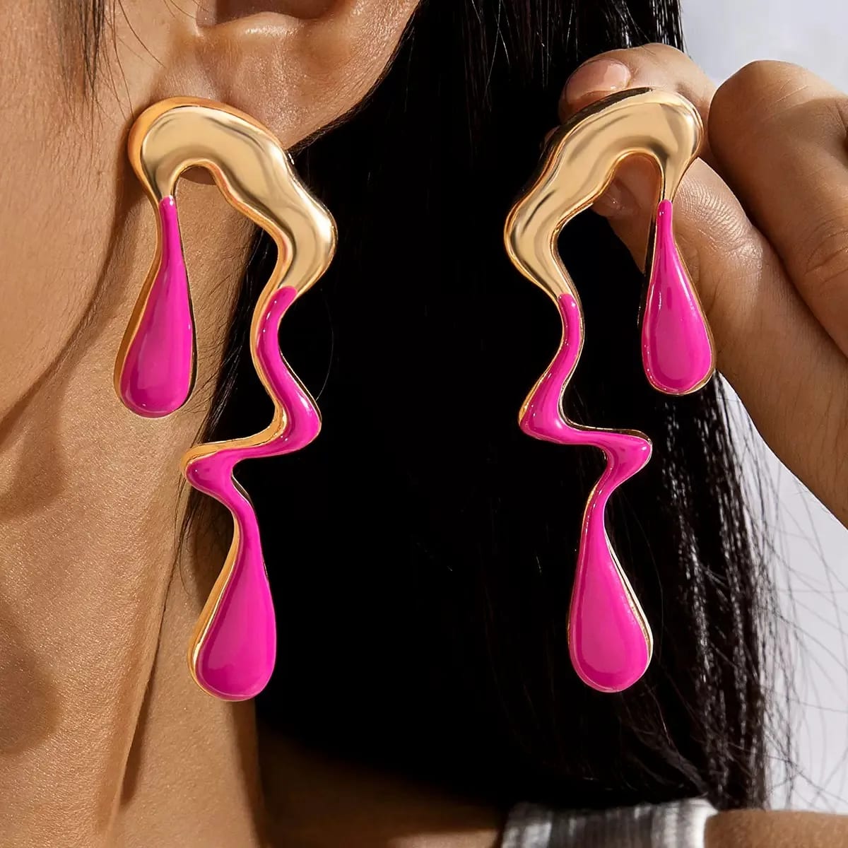 Pink and Gold Fluid Drop Earrings