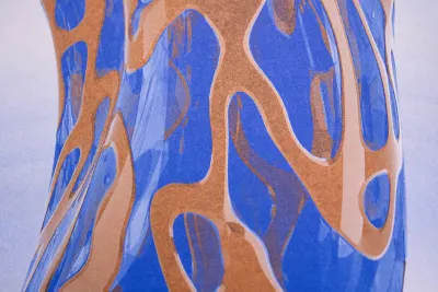 2-color print of a 3d-rendered vase