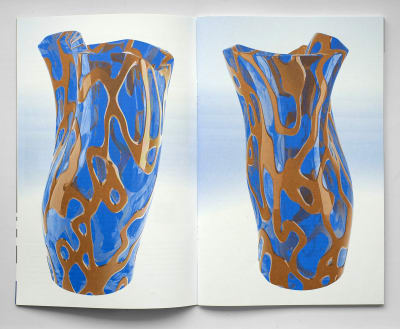 2-color print of a 3d-rendered vase
