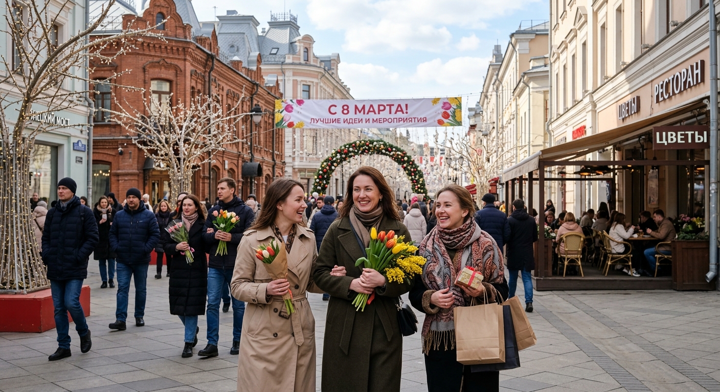 Иллюстрация к статье: Куда сходить на 8 марта 2026: лучшие идеи и мероприятия по всей России