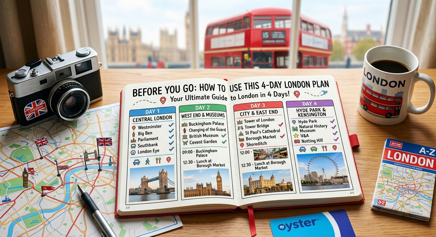 Illustration for article: The Best 4 Days in London Itinerary (Step-by-Step)