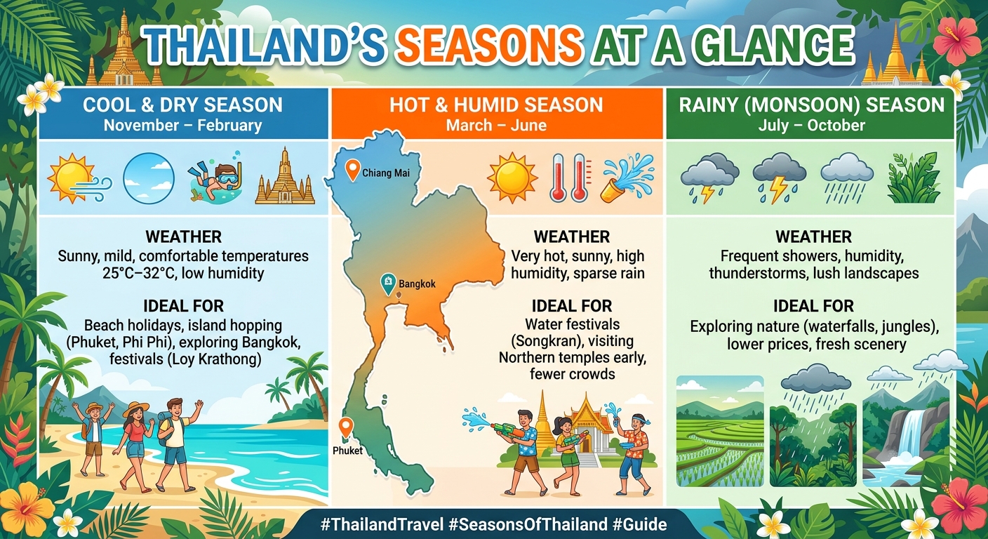 Illustration for article: Best Time to Visit Thailand: Seasons & Monsoons