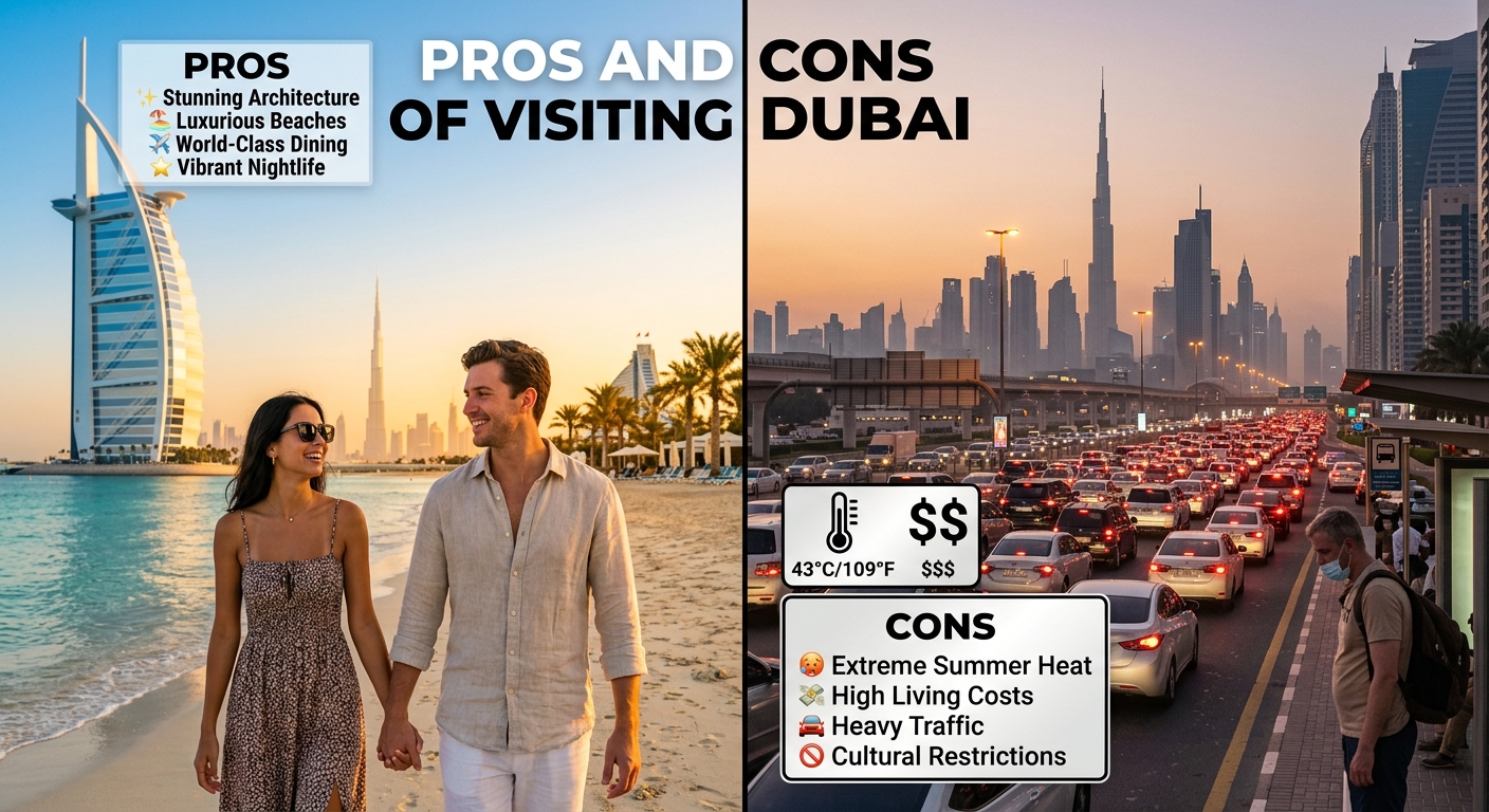 Illustration for article: Is Dubai Worth Visiting? Honest Pros and Cons