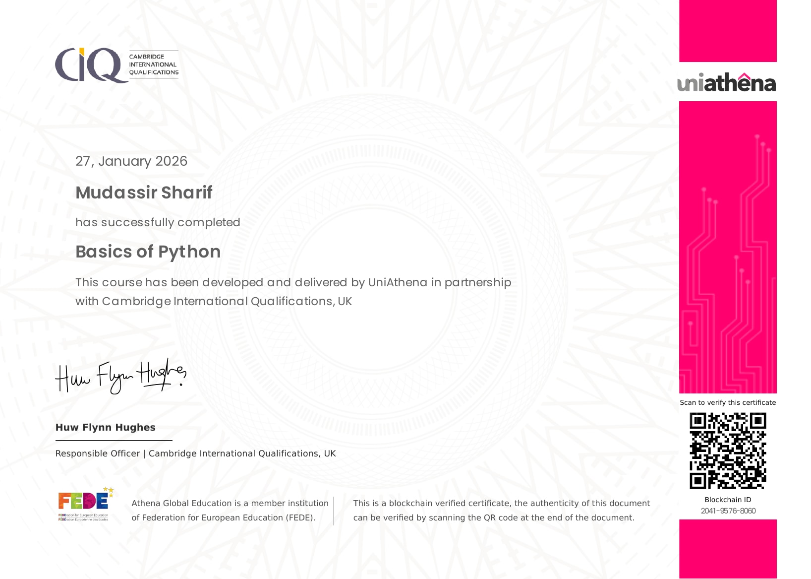 Basics of Python Programming Certificate