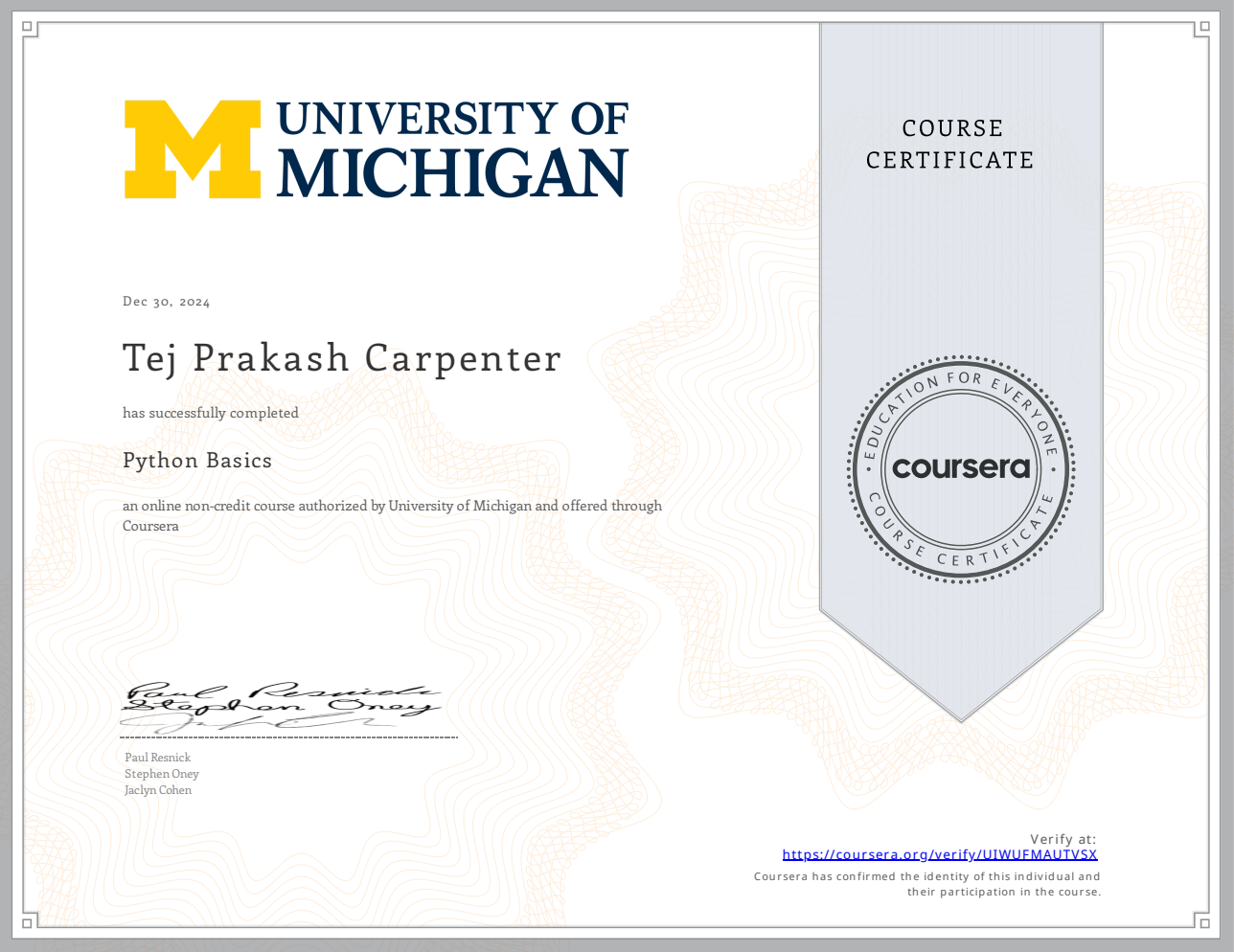 Python Basics (Coursera)