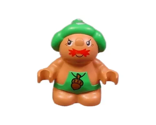 Duplo Figure Little Forest Friends, Male, Green Outfit with Acorn Pattern (Grumpy Toadstool) Image