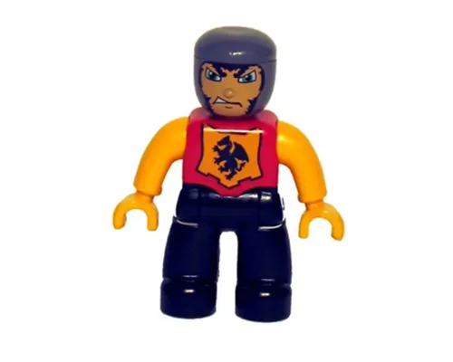 Duplo Figure Lego Ville, Male Castle, Black Legs, Red Chest, Bright Light Orange  Arms, Bright Light Orange Hands Image