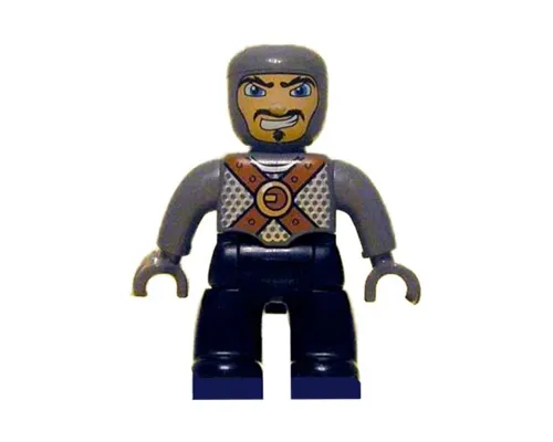 Duplo Figure Lego Ville, Male Castle, Black Legs, Dark Bluish Gray Chest with Brown Belts, Dark Bluish Gray  Arms, Dark Bluish Gray Hands Image