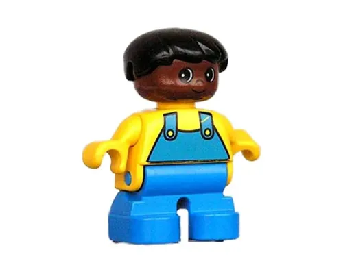 Duplo Figure - Female, Child Girl, Red Legs, Yellow Top with Collar and Buttons Pattern, Black Hair, Nougat Head (75501) Image