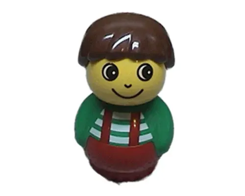 Primo Figure Boy with Red Base, Green Top with Red Suspenders with White Stripes, Brown Hair (4119395) Image