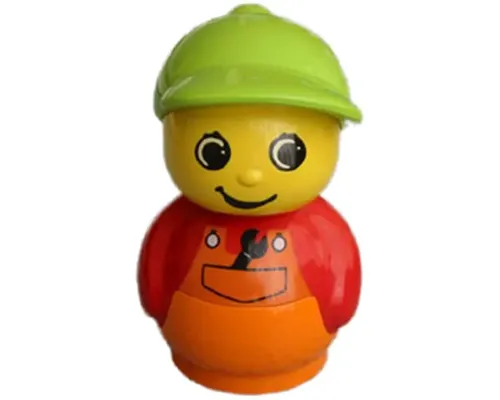 Primo Figure Boy with Orange Base, Red Top with Orange Overalls with Wrench, Medium Lime Hat (4247767) Image