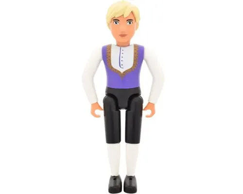Belville Male, Adult Man (King) - Black Shorts, Dark Purple Top with Gold Trim and White Shirt Pattern, Light Yellow Hair, Black Shoes (4499729) Image