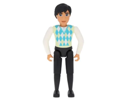 Belville Male, Adult Man  - Black Pants, Light Lime Top with Argyle Pattern, Black Hair, Black Shoes (4519434) Image
