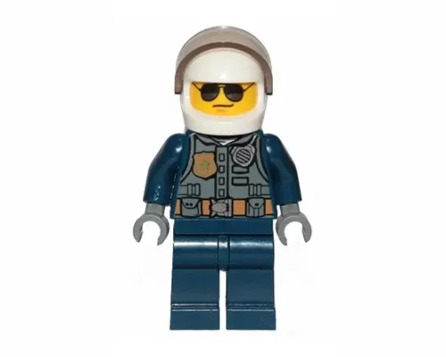 Police - City Pilot, Jacket with Dark Bluish Gray Vest, Dark Blue Legs, White Helmet, Sunglasses Image