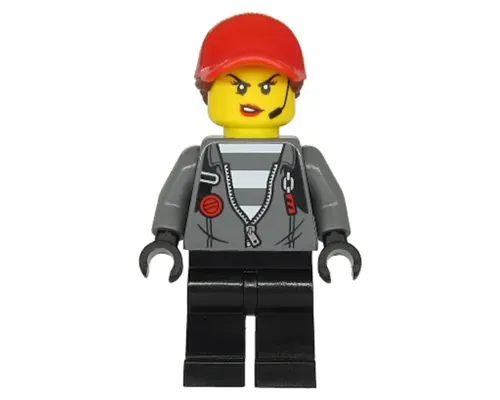 Police - Jail Prisoner Jacket over Prison Stripes, Female, Black Legs, Red Ball Cap with Reddish Brown Ponytail Image