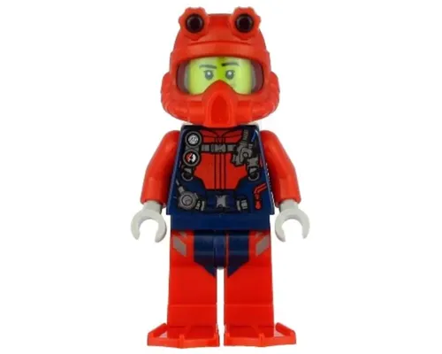 Scuba Diver - Male, Smirk, Red Helmet, White Air Tanks, Red Flippers Image