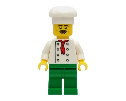 Chef - White Torso with 8 Buttons, No Wrinkles Front or Back, Green Legs, White Chef Toque, Moustache Image