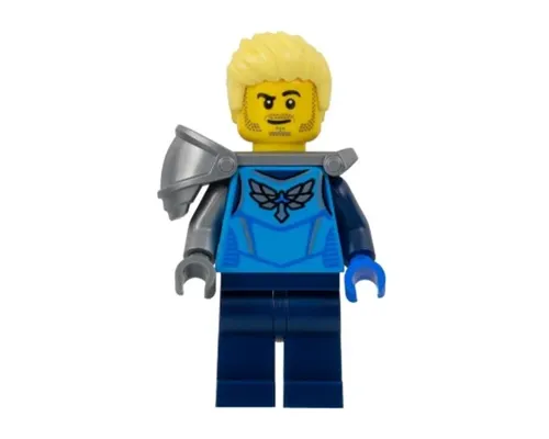 Stuntz Driver - Male, Dark Azure Racing Shirt with Silver Wings Logo, Dark Blue Legs, Flat Silver Shoulder Pad, Bright Light Yellow Spiked Hair Swept Up, Stubble Image