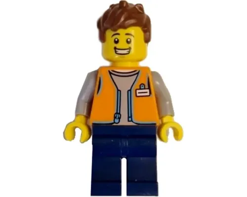 Convenience Store Worker - Male, Orange Open Vest, Dark Blue Legs, Reddish Brown Messy Hair Image