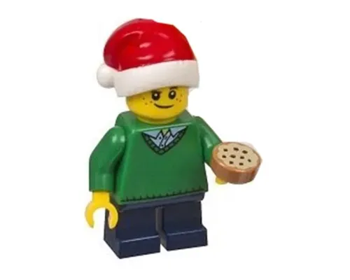 Child - Boy, Green V-Neck Sweater, Dark Blue Short Legs, Santa Hat Image