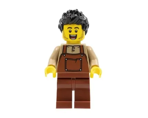 Man, Black Spiked Hair, Dark Tan Shirt, Reddish Brown Overalls and Legs Image