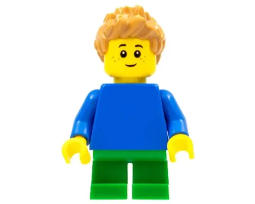 Child - Boy, Plain Blue Torso with Blue Arms, Green Short Legs, Medium Nougat Spiked Hair, Freckles Image