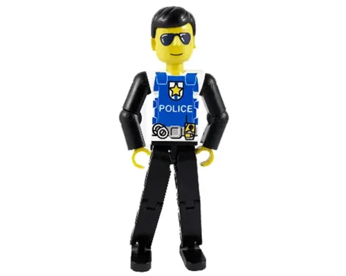 Technic Figure Black Legs, White Top with Police Logo, Black Arms (4119034) Image