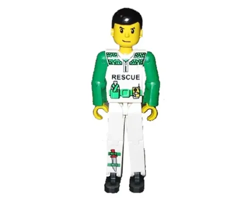 Technic Figure White Legs, White Torso with Black 'RESCUE' and Green Belt, Green Arms - Without Sticker (4119049) Image